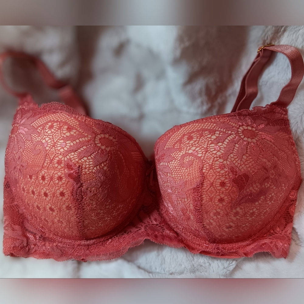 Pink Mauve floral Lace push up bra 3 clasps and adjustable straps